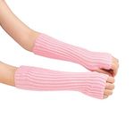 Suxgumoe Women Arm Warmers, Knitted Long Sleeve Fingerless Gloves Mittens Winter Wrist Warmers with Thumb Hole for Ladies Girls (Pink)