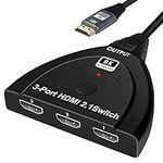 HDMI 2.1 Switch, WrixWric 8K HDMI Switch Splitter 3x1, HDMI Switcher Selector 3 in 1 Out with Pigtail HDMI Cable, Support 4K@120Hz, 8K@60Hz, Ultra HD for PS5, Xbox, Roku, Fire Stick