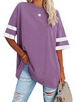 Famulily Women's Baseball Tshirts Comfy Loose Fitting Round Neck Half Sleeve T Shirt Purple M