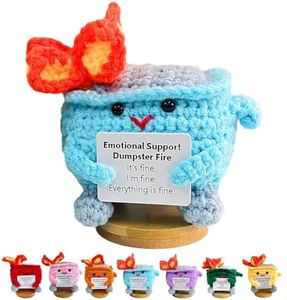 Nordkawa Emotional Support Dumpster- Handmade Crochet Dumpster Fire Doll, Christmas Dumpster Fire Knitting Toy Ornaments with Positive Card, Handmade Emotional Support Crochet Gift Desk Decor (Blue)