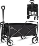 Collapsible Foldable Wagon, Beach Cart Large Capacity, Heavy Duty Folding Wagon Portable, Collapsible Wagon for Sports, Shopping, Camping (Black)