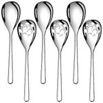 6 Piece Serving Spoons Set, Includes 3 Serving Spoons and 3 Slotted Spoons, 18/8 Stainless Steel Buffet Serving Utensils - Mirror Polished, Dishwasher Safe, 9.4 Inch