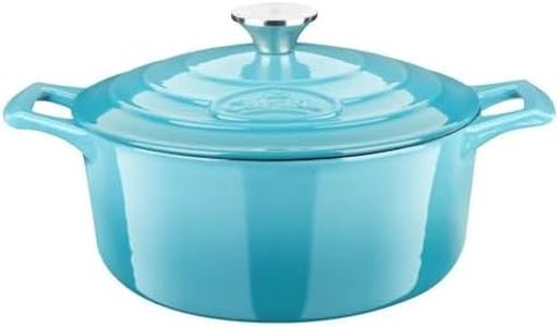 La Cuisine 26cm Enameled Cast Iron Covered Dutch Oven, Casserole, Pot, French Oven, 5-Quart (QT) - Matte Black enamel coating finish Interior, Teal Porcelain Enamel Exterior Oven Safe