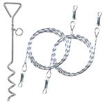 2 X 1.5m Dog Chains for Outside Tie Out Cable for Dogs REFLECTIVE Steel Spiral Heavy Duty Ground Spike Stake Dog Tether Dog Camping Accessories Dog Stake (Cable & Stake, 2 X 1.5m (Any Colour))