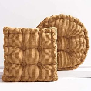 Gfobip Floor Cushions Square & Round 2 Pcs, Floor Pillows for Sitting | Tufted Corduroy Floor Seat Cushion for Yoga Picnic, Sitting Pillow for Living Room Tatami Bay Window, 18 IN Brown