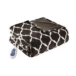 Beautyrest Ogee Printed Plush Electric Blanket for Cold Weather, Fast Heating, Auto Shut Off, Virtually Zero EMF, Multi Heat Setting, UL Certified, Machine Washable, Brown Oversized Throw 60x70
