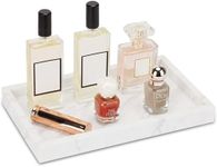 WORHE Marble Stone Storage Tray, White Tray Bathroom Vanity Tray, Kitchen Sink Countertop Organizer Plate Holder for Perfume CandlesTowel Plant Bathroom Accessories, White Marble(FX031)