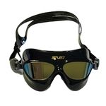 SPURT Cairns Black Anti-Fog UV Protected Swim Goggles - Swimming Goggles with Durable Liquid Silicone Build with Mirror Lens - Swimming Goggles for Beginner & Veteran Swimmers - Black/Gold