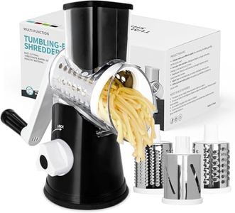 X Home Rotary Cheese Grater, Manual Cheese Grater with Handle, Mandoline Vegetables Slicer Cheese Shredder with Strong Suction Base, 3 Drum Blades Cheese Shredder Included, Black