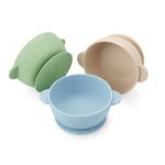PandaEar 3 Pack Silicone Baby Bowls with Suction| Stay Put Suction Bowls for Babies Kids Toddlers Infants| Large Cup Base| Food Grade Soft Safe BPA-Free (Brown/Blue/Green)