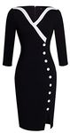 HOMEYEE Women's Elegant V-Neck Big Button Hem Split Slim Bodycon Casual Vintage Dress B335 (UK 12 = Size L, Black)