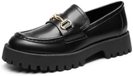 DREAM PAIRS Womens Loafers, Slip-On Platform Chunky Heel Penny Loafers for Women, Comfortable Womens Business Casual Shoes,Size 6.5,Black-PU,SDLS2406W