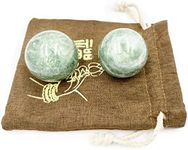 Surtiycrii 2" Natural Jade Green Baoding Balls with Carry Pouch Hand Balls Healthy Stress Fitness Ball Chinese Fitness Stress Ball Handicraft Collection