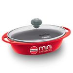 Hawkins 0.75 Litre Mini Casserole with Glass Lid, Oval Shaped Die-Cast pan for Cooking, Reheating, Serving and Storing, Red (DCR75G)