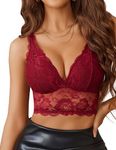 Avidlove Bralettes for Women Lace Wireless Bra V Neck Racerback Crop Top Double-Layered Adjustable Lingerie