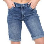 NOROZE Women's Ladies Knee Length Denim Stretchy Bermuda Shorts Contrast Turn Up Cropped Jean Shorts Denim Capri Pants Rolled-Up Hem Casual Summer Classic Cotton Pants with Pockets