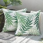 MIULEE Pack of 2 Decorative Outdoor Waterproof Throw Pillow Covers Patio Pillow Cases Natural Leaves Pattern Square Cushion Shams Shell for Garden Balcony Couch 18x18 Inch, Light Green