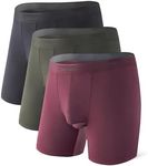 DAVID ARCHY Men's Boxer Briefs, Micro Modal Dual Pouch Trunks Support Ball Bulge Enhancing Underwear,Underwear For Man 3 Pack (M,Olive Green + Black + Deep Grape Purple)