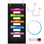 Organization Pocket Chart, Wall File Organizer Folder with 5 File Pockets, 5 Dry-Erase Name Cards Plus 2 Over Door Hooks, 14 X 28 inch