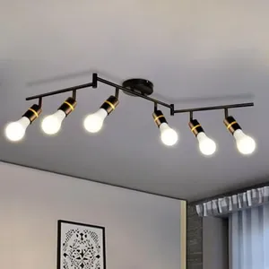 HiBay Track Lighting Fixtures, 6-Light Ceiling Light Kit, Foldable Arm and Rotatable Light Head, Matte Black Ceiling Spot Lights Fitting for Kitchen, Dining, Living Room, E26 Base, Bulbs Not Included