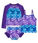 Kinberr Swimsuit for Little Girls 3 Piece Long Sleeve Rash Guard Bikini Set Purple Fish Sacle Bathing Suit Size 3T 4T