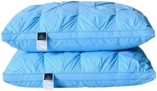 Goose Down Pillow Hotel White Goose Feather Bed Pillows for Sleeping Standard Size Pillows Set of 2, Cloud Soft Comfort Fluffy Pillow for Back, Side, Stomach Sleepers,Washable,Blue,Low Pillow