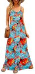 Supnier Women's Summer Maxi Dress Casual V-neck Sleeveless Bohemian Spaghetti Strap Floral Long Maxi Dress with Pockets, Floral01, XXL