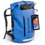 Earth Pak Waterproof Backpack with Roll-Top Closure, Front Pocket, Cushioned Back Panel & Phone Case (Blue, 85L)