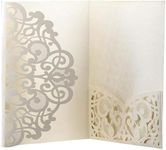 Wedding Invitation Cards, 10 pcs Laser Cut Floral Design Invites Pocket for Engagement Parties, Bridal Showers, Includes Covers, Blank Inserts (Envelope Not Included) (Ivory White)