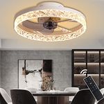 GESUM 19.7 Inch Flush Mount Ceiling Fan Light, Modern Enclosed Bladeless Ceiling Fan with Remote Control,Dimmable 3 Color 6 Speeds Enclosed Ceiling Fan Lights for Bedroom, living room, kitchen (white)