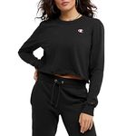 Champion Women's Long Sleeve Cropped Top, Black C Logo, Large