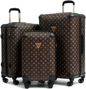 universal trotter 3-Piece Vintage Faux Leather Hardshell Luggage Set, 20/24/28 inch Stylish PU Trunk Style Suitcase, Lightweight, Water-Resistant, Smooth 360° Spinner Wheels (Monogram Brown)
