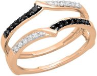 Dazzlingrock Collection 0.29 Cttw Round Black & White Diamond Wedding Enhancer Guard Ring for Women in 18K Solid Rose Gold, Size 8.5