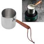 Stainless Steel Mini Butter Warmer Pot Small Sauce Pan with Wooden Handle for Stove Top 450ML Butter Coffee Milk Pot Small Saucepan