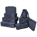 BETLLEMORY Packing Cubes 8 Sets Travel Luggage Organizers with Waterproof Shoe Storage Bag Compression Pouches(Navy Blue)