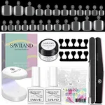 SAVILAND Toenail Tips and Solid Glue Gel: 500 PCS Clear Press on Toe Tips with Nail Glue Gel Base & Top Coat U V Light Pedicure Kit for Salon Home DIY Gift For Women