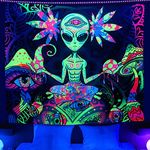 Meagtlva Black Light Alien Tapestry, Wall Hanging Mushroom Tapestry,Leaves Tapestry, Alien Poster UV Light Tapestry for Bedroom (H51"×W59")