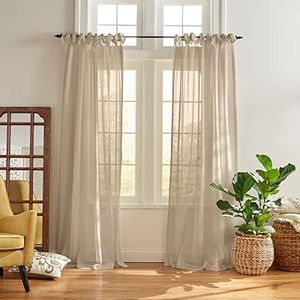 Elrene Home Fashions Vienna Tie-Top Sheer Window Curtain Panel, Flax, 52" x 95" (1 Panel)