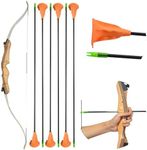 SHARROW 10-20lbs Archery Children Recurve Bow and Arrow Set 48" 54" Youth Practice Training Bow Wooden Riser with 6pcs Safe Suction Cup Arrows for Kids Gift（Bow+Arrow, 54inch 12lbs）