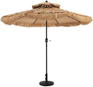 Costway 3m Thatched Tiki Umbrella, 2 Tier Hawaiian Style Patio Beach Umbrella W/8 Ribs, Tilt Adjustment Manual Crank System, Outdoor Umbrella for Poolside, Beach, Courtyard, Metal Frame (3m) …