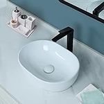 bathivy 19" x 14" Oval Vessel Sink and Pop-Up Drain, Modern White Bathroom Sink, Above Counter Porcelain Ceramic Bathroom Vessel Sink, Counter Top Bathroom Vanity Sink Bowl, Vessel Sinks for Bathrooms