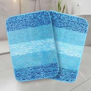 Saral Home Microfiber Striped Anti-Skid Bath Mats, 35x50 CM | Pack of 2 (Turquoise)
