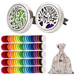 OOTSR 2Pcs Car Aromatherapy Essential Oil Diffuser, Stainless Steel Air Freshener Vent Clip Locket for Car, Living Room, Office, with 102pcs Refill Felt Pads (Tree & Wave Style)