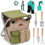 INNO STAGE 10 Piece Gardening Hand Tools Set with Garden Storage Tote Bag and Seat-Best Garden Tools Kit Organizer