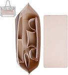 U-HOOME Purse Organizer Insert for Handbags & Base Shaper,Felt Bag organizer with zipper, Handbag Organizer Compatible with NeverfulL Speedy and More,Handbag Shaper with 10 Pockets (Beige)