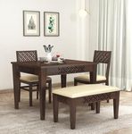 SONA ART & CRAFTS Solid Sheesham Wood Dining Table 4 Seater Dining Table Set with 2 Chairs & 1 Bench Dinner Table Set for Home, Hotel, and Office & Dinning Room (Walnut)