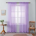 Drape/Panels/Scarves/Treatment Beautiful Sheer Voile Window Elegance Curtains Scarf for Bedroom & Kitchen Fully Stitched and Hemmed, Set of 2 Lavender Purple (Lavender, 84" Inch Long)