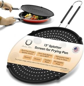 Beckon Ware | USA | 13 Inch Black Silicone Grease Splatter Guard for Frying Pan, Stove Guard, Oven Safe Fry Wall, Ultimate Bacon Splatter Screen for Frying Pan for Everyday Cooking and Baking