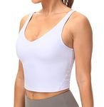 Dragon Fit Sports Bra for Women Longline Padded Yoga Bra Medium Impact Crop Tank Tops for Workout,Fitness,Running White