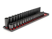 TEKTON 3/8 Inch Drive 12-Point Impact Socket Set with Rails, 38-Piece (6-24 mm) | SID91215